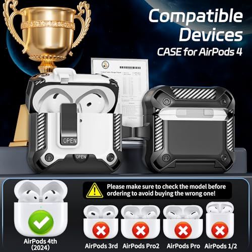 Image of Secure Lock Case for AirPods 4 with Phone Stand, Cleaning Kit & Keychain, Shockproof Protective Cover Compatible with Apple AirPods 4th Gen 2024 for Men Women, Anti-Scratch