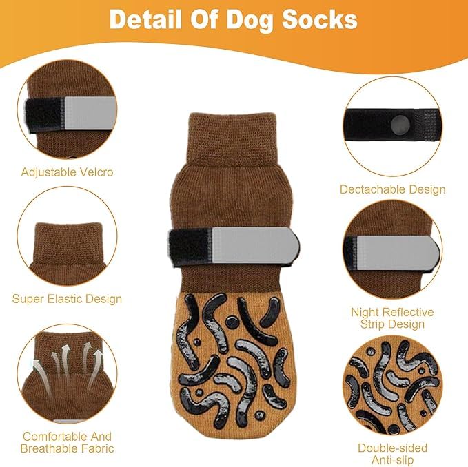 Image of KUTKUT 4Pcs Non Slip Dog Socks with Grippers Prevent from Licking Paws, Anti-Slip Large Dogs Grip Socks for Senior Dogs on Hardwood Floor (Size:- XL: L*W: 20cm*8cm)
