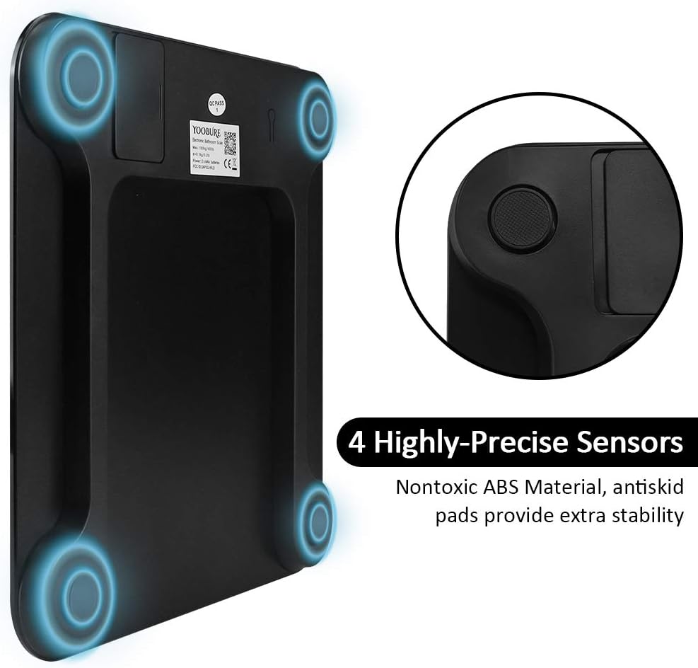 YOOBURE Precision Digital Body Weight Scale Bathroom Scale with Step-On Technology and Tempered Right Angle Glass Balance Platform (Black with Bluetooth)