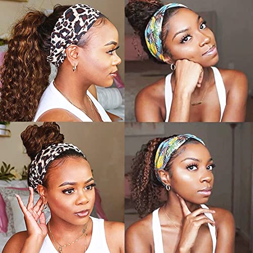 Image of Celiarita Highlight Headband Wig Human Hair Deep Wave Glueless None Lace Front Wigs #4 /27 Ombre Colored 150% Density Brazilian Virgin Curly Human Hair Wigs for Black Women