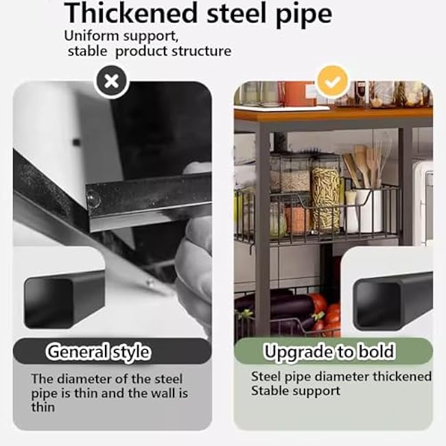 Kitchen Counter Shelves,Multi-Tier Microwave Stand with Fruit and Vegetable Basket,Large Capacity Organizer,Standing Storage Shelf Units(Brown,39.4x31.5x11.8in)