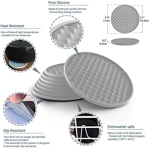 BARVIVO Drink Coasters Set of 8 /w Holder - Tabletop Protection for Any Table Type, Wood, Granite, Glass, Soapstone, Sandstone, Stone Tables - Perfect Soft Coaster Fits Any Size of Drinking Glasses