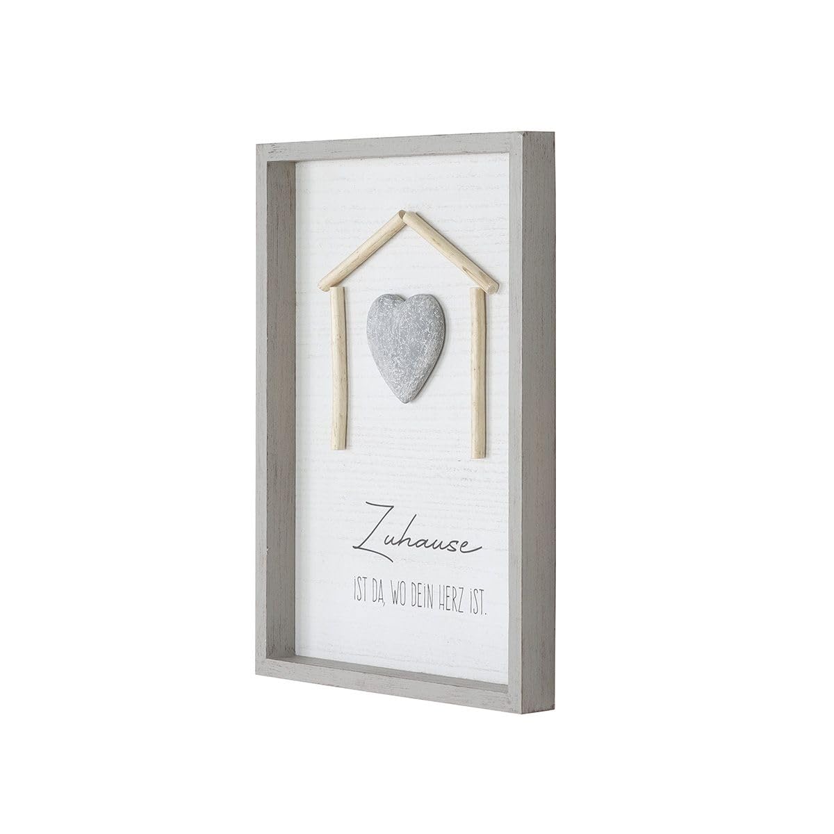 MF Wandbild Set Zuhause, 2er Set Steinbilder mit 3D-Herzmotiv und Sprüchen, 46x33,5 cm, Grau-Weiß