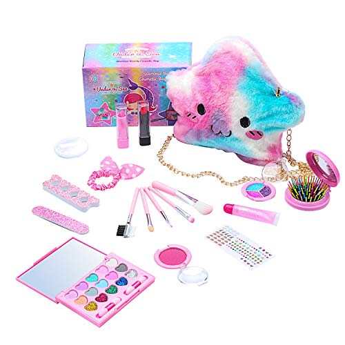 Ovida 19Pieces Toddler Makeup Kit Toys Safe Washable Pretend Play Makeup for Little Girls Age Over 6 Birthday Gifts Princess Party Dress Up Including Lipstics, Eyeshadow, Blush, Cosmetic Bag