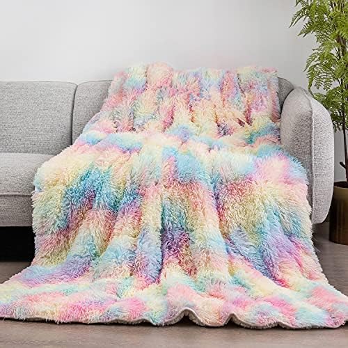 Uttermara Sherpa Fleece Weighted Blanket 12 lbs for Adults, Luxury Shaggy Faux Fur & Cozy Fluffy Sherpa Reverse Snugly Heavy Blanket, Twin Size Throw Blanket for Sofa Bed, 48 x 72 inches, Rainbow