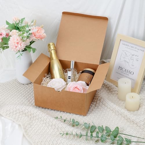 Moretoes 15Pcs Gift Boxes, 8X8X4 In Brown Gift Box, Kraft Paper Gift Boxes With Lids For Bridesmaid Proposal Boxes, Cupcake Boxes, Crafting Gift Boxes thumb #4