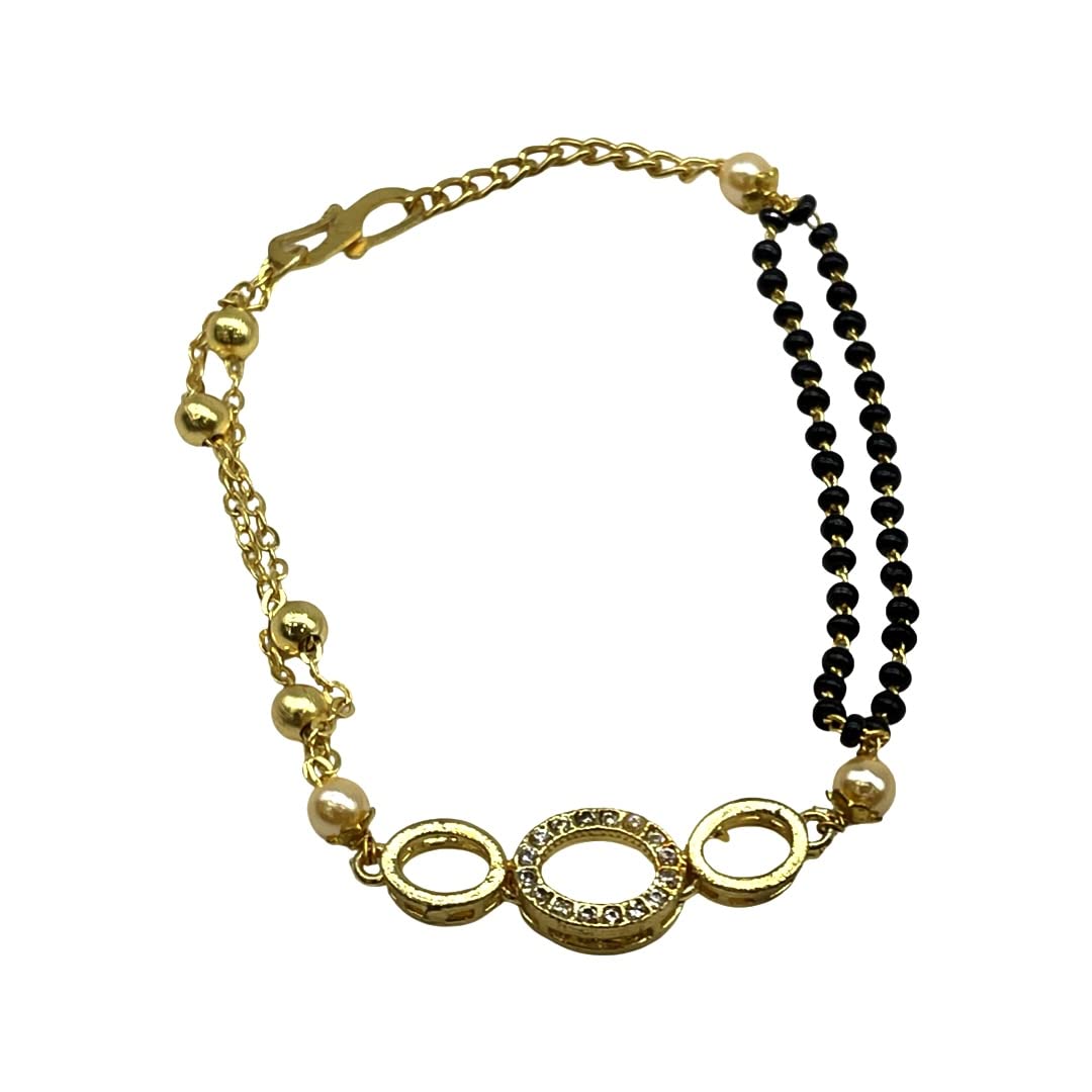 Digital Dress Room Pearl Mangalsutra Bracelets Hand Mangalsutra 3 Circle Oval Charm Artificial Diamond Bangle Bracelets Black Beads Chain Fashion Jewellery for Women & Girls