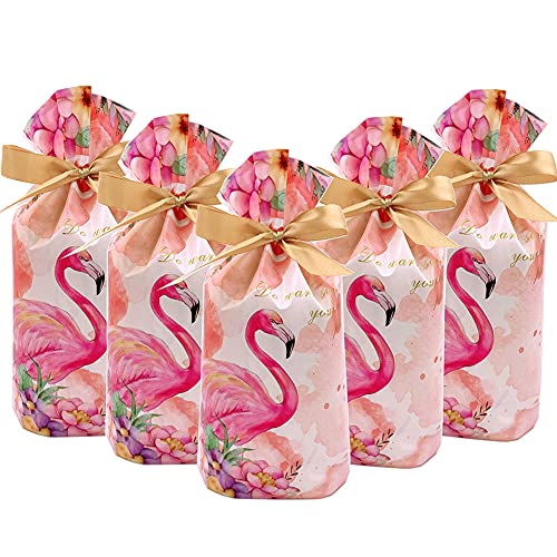 24pcs Treat Bags Party Favor Bags Flamingos Bags Plastic Gift Bags Drawstring Bags Candy Goodies Bags Gift Wrapping Package for Birthday Party Wedding Baby Shower Bridal Shower