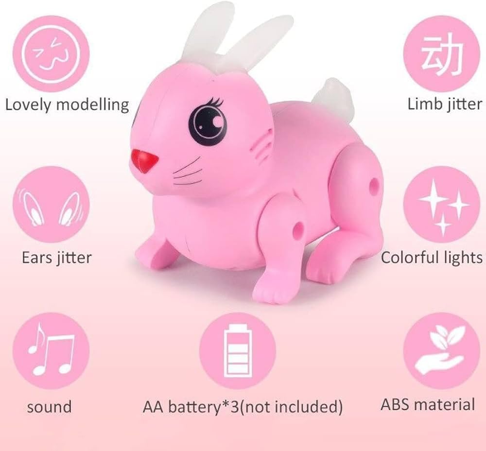 GRS GLOBE RETAIL with Logo Musical Plush Rabbit Toy, White, with Sounds and Lights, 30 cm 2