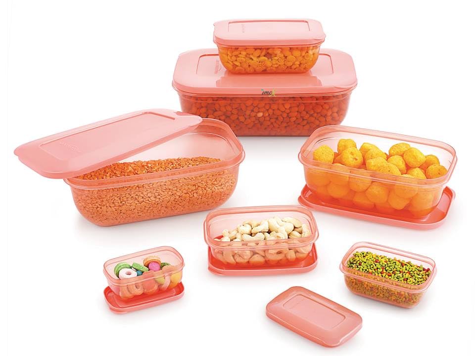 Image of IMOX 7 pcs Bpa free Plastic Fridge Storage Containers, Freezer Containers for Fruits Vegetables Meat Fish Storage Containers (Peach, 100 ml, 150 ml, 290 ml, 580 ml, 1000 ml, 1700 ml, 2700 ml) (1)