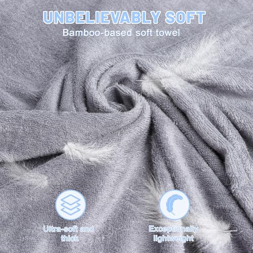 Image of Baby Hooded Bath Towel for Newborns Infants and Toddlers Soft Absorbent Rayon Baby Hooded Towel with Cute Animal Hood Skin Friendly 30 x 30 Inches (Grey)