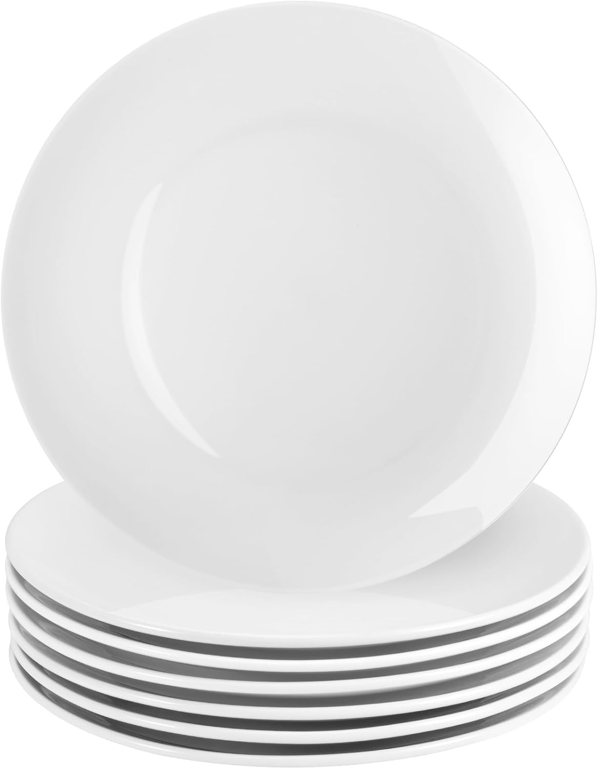 Set di 6 piatti piani in porcellana bianca, piatti da insalata rotondi, 25 cm, piatti piani in ceramica bianca, adatti al microonde e alla lavastoviglie, antigraffio