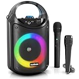 MASINGO Karaoke Machine for Kids and Adults with 1 Wireless Karaoke Microphone and 1 Wired Mic, PA Portable Speaker with LED Lights, Supports TF Card/USB, AUX/MIC in, TWS for Home Party, Burletta C10
