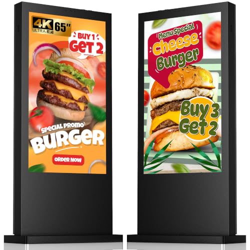 Image of Outdoor Digital Signage, Floor Standing Kiosk IP65 Waterproof Display with WiFi HDMI /USB Input, 3000nits High Brightness Commercial Totem for Retail Stores, Subway, Restaurants 65 Inch