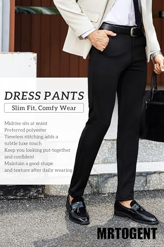Men's Dress Pants Slim Fit Flat Front Wrinkle-Resistant Premium Business Casual Pant - Easy Care, Versatile Style3