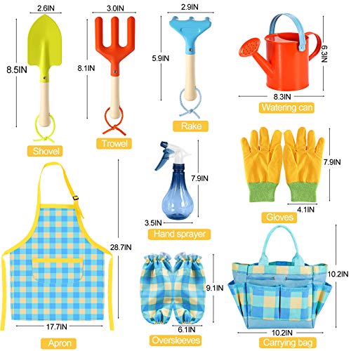 Kids Gardening Set - Kids Gardening Tools Set Colorful Children Garden Tools Fun STEM Toys with Watering Can, Gloves, Shovel, Rake, Trowel, Storage Bag, Apron, Sprayer - Gifts for Boys and Girls
