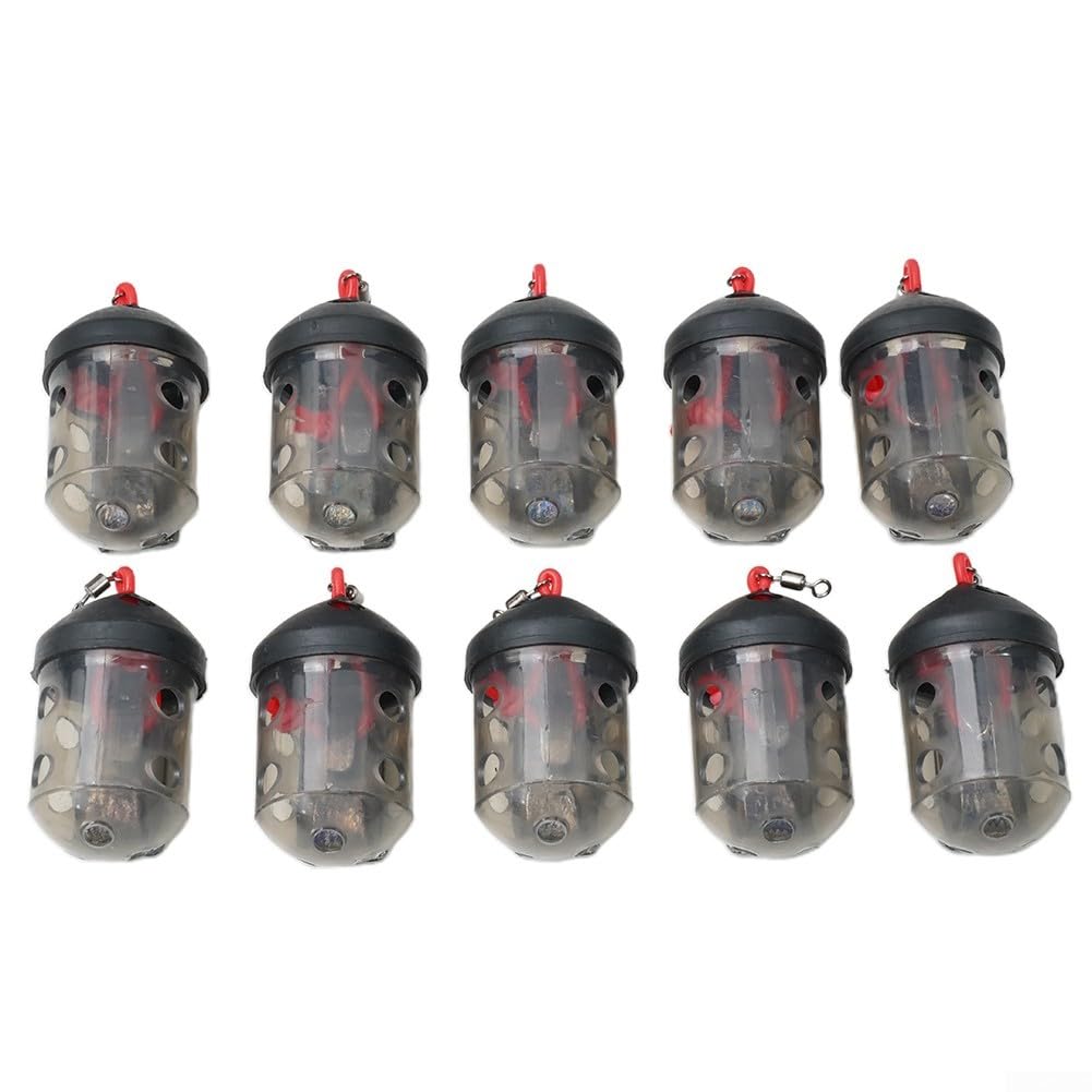 Yuanpgky Cap Swim Feeder, 10pcs Plastic Black Rectangular Feeders for Maggots Groundbait, Freshwater & Match Fishing