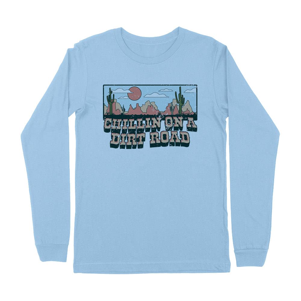 Chillin on a Dirt Road Kids Long Sleeve T-Shirt Youth Medium Light Blue