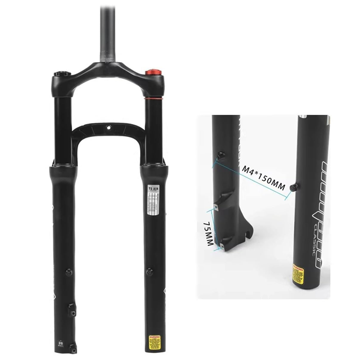 Forcella Fat Fork, Pneumatici da 26 Pollici 4.0", Sospensione pneumatica per Bici elettriche, Escursione di 100 mm, Perno QR da 9 mm, Freni a Disco HL/RL, Manubrio Dritto da 1-1/8"