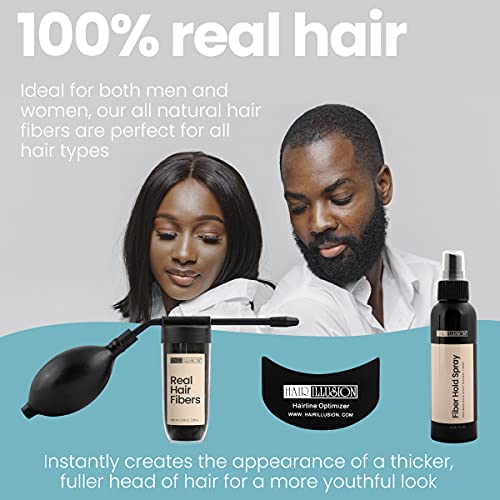 Hair Illusion Combo Kit - Hold Spray, 38G Hair Fiber Bottle, Applicator & Hairline Optimizer (Black) #TOP7