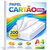 Papel Cartão A4 300g Branco 200 Folhas – Papel Grosso e Rígido para Convites, Artesanato, Caixas e Impressões Profissionais (200)