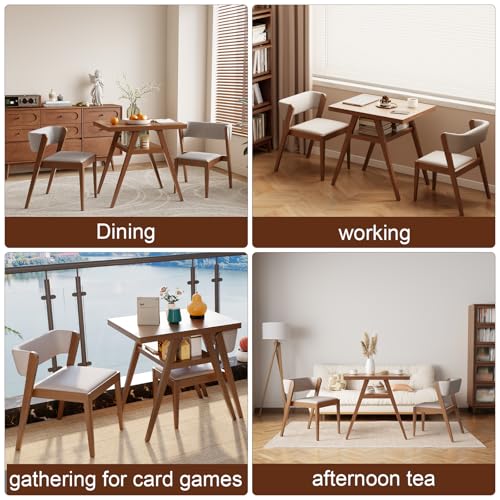 Image of soild wood 3-Piece Bistro dining table set,Bistro Stacking table and chairs set of 2 with Padded Seat, Dinette for Kitchen, Dining Room, Patio,Tavern, Balcony,Compact Space-Saving (Walnut)