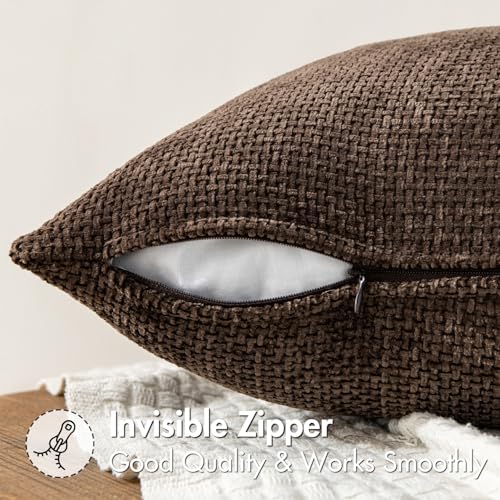 Image of MIULEE Pack of 2 Couch Throw Pillow Covers 18x18 Inch Neutral Dark Brown Boho Accent Decorative Pillow Covers Soft Chenille Farmhouse Cushion Covers for Home Decor Bed Sofa Living Room