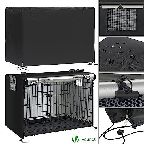 VOUNOT Hundekäfig Klappbar mit Abdeckung, Hundebox Auto Hundetransportkäfig mit Doppeltüren, 2 Transportgriffen & Bodenschale, L 92x58x64 cm, Schwarz