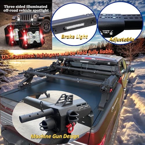 Image of Military Design Pickup Roll Bar Compatible with Ford F150 Raptor Jeep Gladiator Chevy RAM Toyota Trucks | Heavy-Duty Overland & Offroad 4x4 | Adjustable Width (Machine Gun Design Patent)