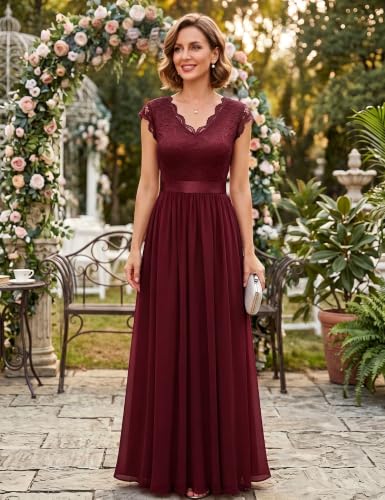 Image of Dressystar Women's V Neck Sleeveless Lace Bridesmaid Dress Wedding Party Gown