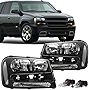 JSBOYAT Headlight Assembly Replacement with Bulbs Included for 2002-2009 Chevy Trailblazer w/Full Width Grille Passenger and Driver Side (Black Housing with Clear Reflector)