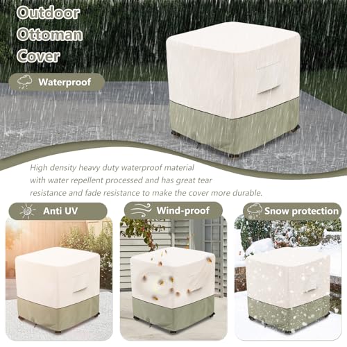 Image of Bitubi Waterproof Patio Ottoman Cover, Heavy Duty Square Outdoor Side Table Furniture Covers Size 32L x 32W x 18H inch (Beige)