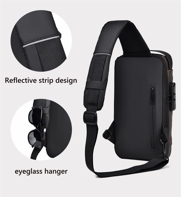 Crossbody Anti-Theft Sling Bag for Men Women,Casual Shoulder Backpack Waterproof Chest Daypack with USB Charging Hole (Black)4