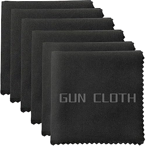 6 Pack Microfiber Gun Cleaning Cloth, 12"x12" Lint Free Gun Cleaning Rags, Reusable Microsuede Cleaning/Polishing Wipes Towels for Firearms, Knives and Scopes (Black)