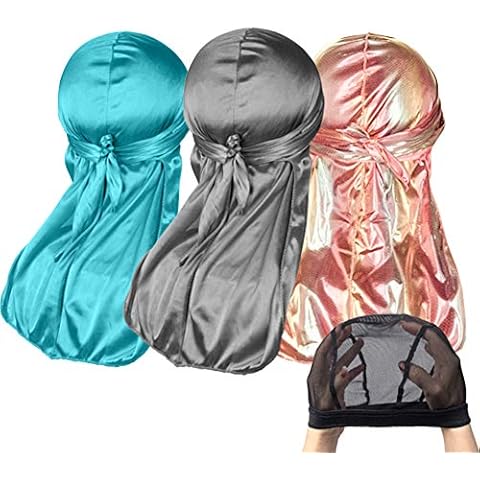 MAXTID Silky Durags 3Pcs with 1 Wave Cap Riding Outdoor Sports Flexible Turban Fashion Matching Gift Cover