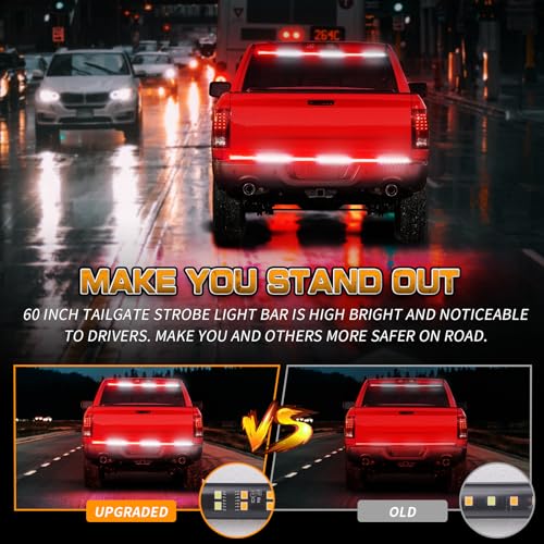 Image of 48 inch Red White Tailgate Emergency Lights 288 LED Strobe Lights | Rear Tail-gate Window Surface Mount Flashing Warning Hazard Caution Safety Light Strip for Vehicles Trucks Pickup