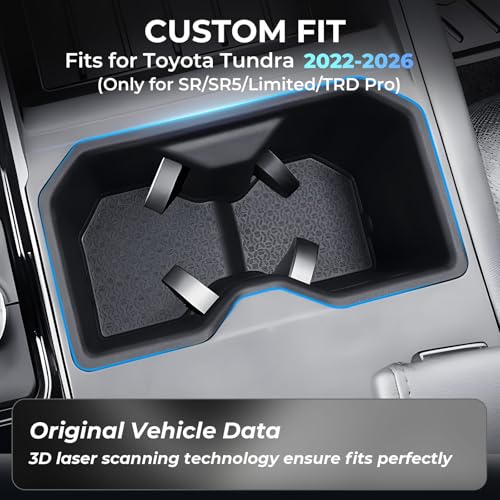 Image of Cup Holder Inserts for Toyota Tundra 2026 2025 2024 2023 2022 (Only Fits for SR /SR5 /Limited /TRD Pro), Interior Accessories TPE Cup Holders Covers Protector for 2022-2026 Tundra, Black