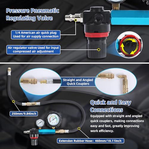 Image of 46PCS Compression and Leakage Test Kit Petrol & Diesel Compression Tester Kit Automotive Cylinder Leak Down Tester with Dual Gauge Engine Compression Tester Kit for HDI, TDCi, Pumpe Duse Engine