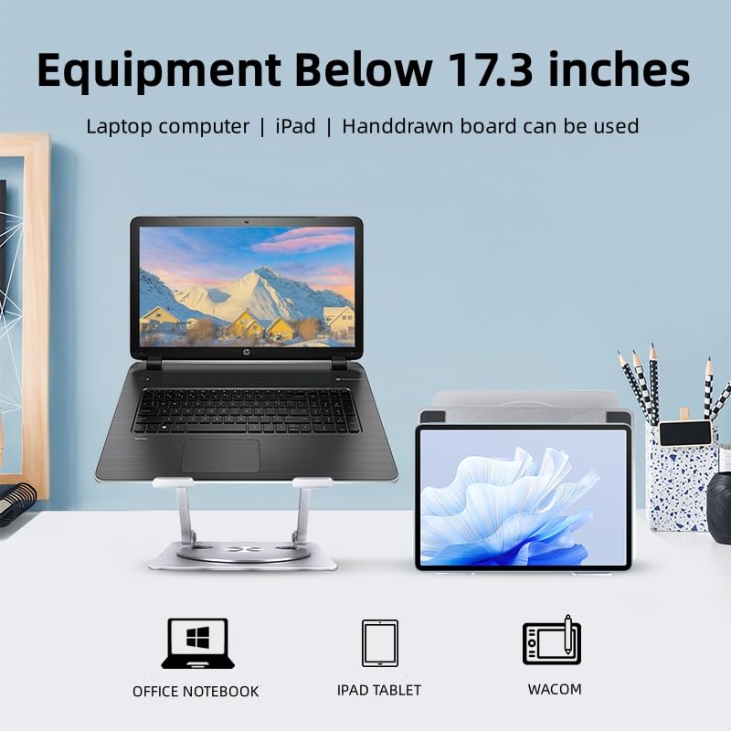 MOCA Laptop Stand for Desk, Adjustable Laptop Stand with 360° Rotating Base for MacBook, Hp, Xps, Acer & More Laptop Riser for Work,Portable Laptop Stand, fits for All 10-17" Laptop (Silver) 18 51YkOYiHIcL
