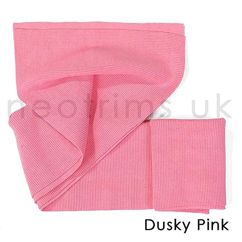 Knit Rib Elastane Waistbands Ribbing Strip, Neotrims Stretch 2 x 2 Fabric Material, Great Recovery Resilient. Use Garment Cuffs, Collars, Welt Edge. 100cms x 20cms Panel. Dusky Pink, 2 Strips3