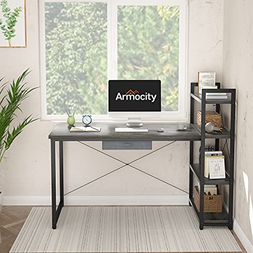 Armocity Computer Desk With Storage Shelves 47 Inch Desk With Storage Drawers 2 Person Desk With Reversible Bookshelves Study Writing Table For Home Office Workstation Bedroom Small Space thumb #5