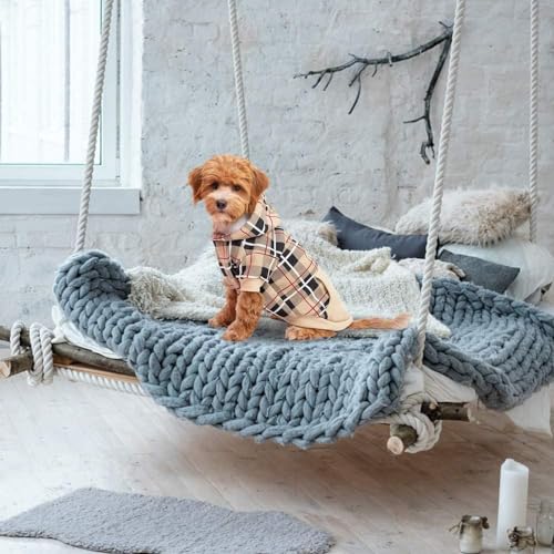 EXPAWLORER Hunde-Kapuzenpullover mit Karomuster, britischer Stil, Warmer Hundepullover mit Loch für die Leine, Pitbull-Kleidung, Wintermantel, Bekleidung für alle Rassen, Welpen, Mädchen, Jungen,