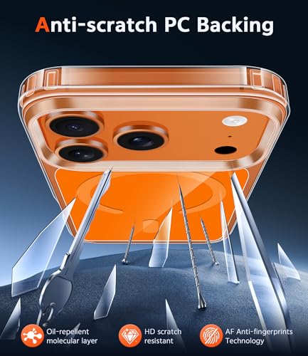 Image of FNTCASE for iPhone 17 Pro Case: Clear Magnetic Phone Cases with Screen Protector Compatible with Magsafe Slim Anti Yellowing Rugged Shockproof Protective Transparent Cell Phone Cover (Orange)