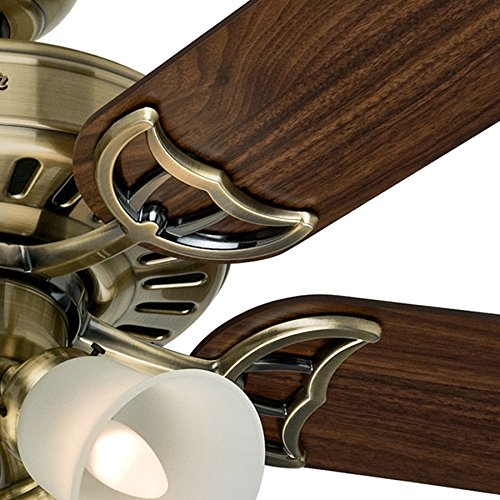Hunter Fan 52 inch White Ceiling Fan with a Frosted Glass Light Kit, 5 Blade (Renewed) (Antique Brass)