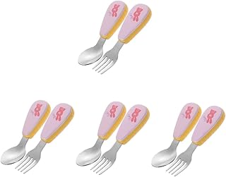 TOYANDONA 4 Conjuntos De Garfo E Colher Para Crianças Utensílios Para Bebês Talheres De Aço Inoxidável Garfo De Frutas Colher De Arroz Colher De Jantar Garfo De Colher Infantil Garfo