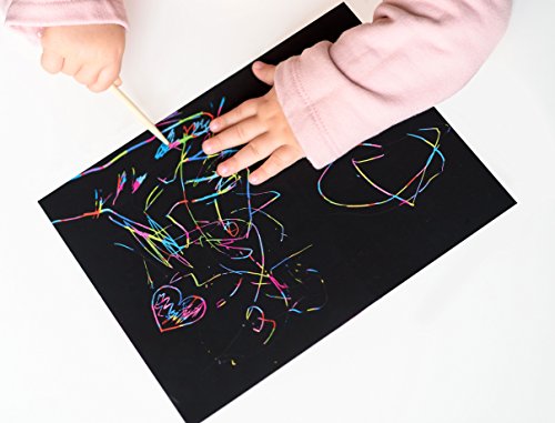 50 piece rainbow scratch paper - 4 wooden styluses included - create rainbow scratch art with this jumbo craft pack
