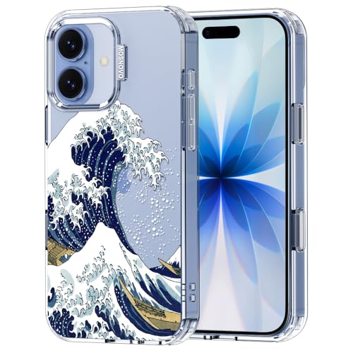 MOSNOVO for iPhone 17 Case | Military Grade 6.6ft Drop Tested | Camera Control | Clear with Great Wave Design