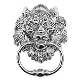 Create idea 15,8 cm / 6,22 Zoll Löwenkopf Kopf Klopfer Dekorativer Aluminium Klopfer Poliert Hellchrom Klassisches Antikdesign für Vordertüren und Hauptveranden Zubehör