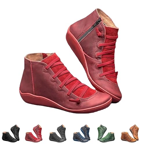 Women's Vintage Casual Short Ankle Boots,Stylish Mid Calf Booties for Fall Winter 2025 Slip On Flat Shoes Spring Fall Winter