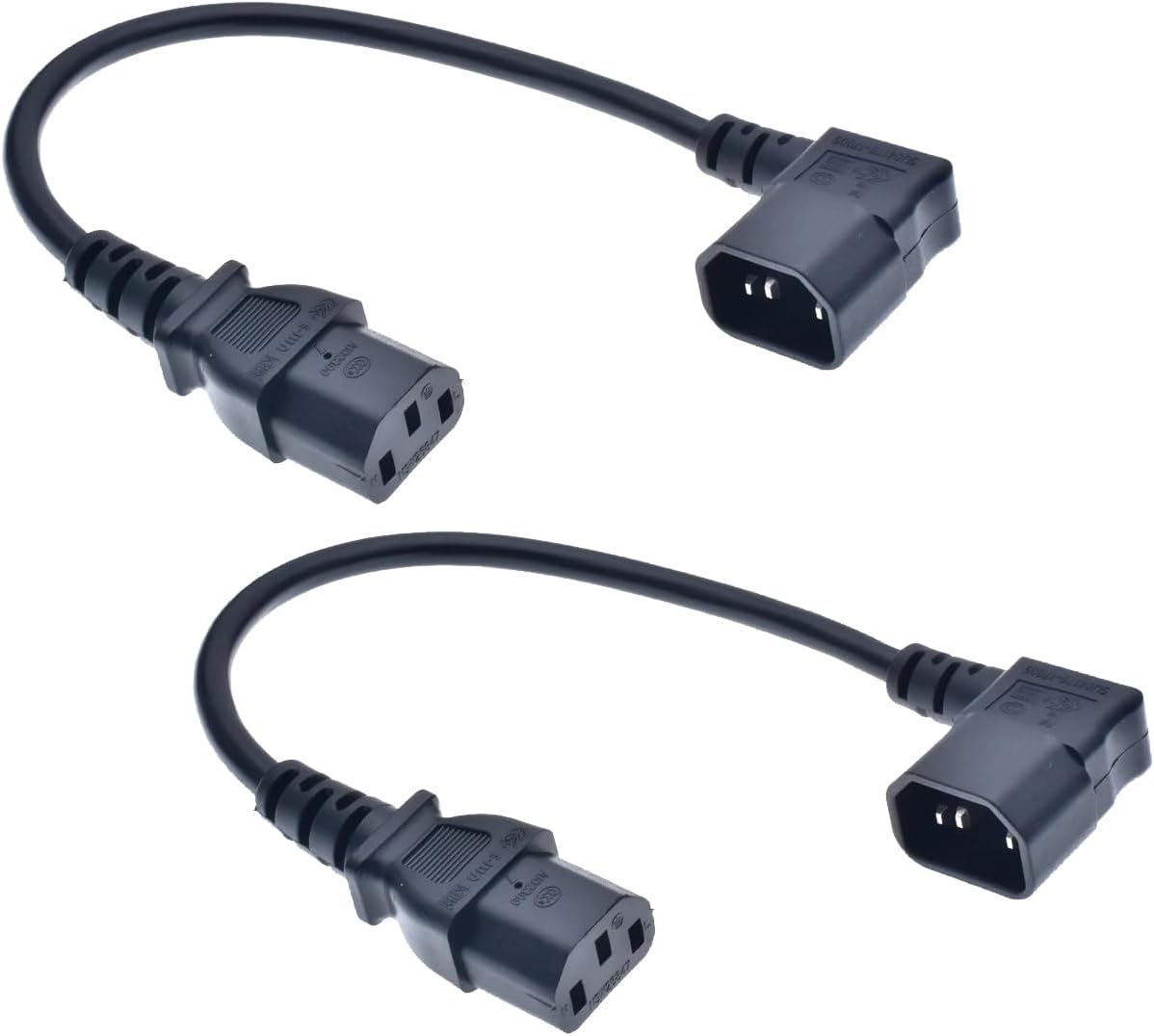 (2 Pack) Toptekits 1ft/30cm IEC 320 90 Degree C14 3 Pin Male to C13 Female PDU Power Supply Extension Cord,Right Angle C14 to C13 Power Plug Converter Adapter Cable Cord